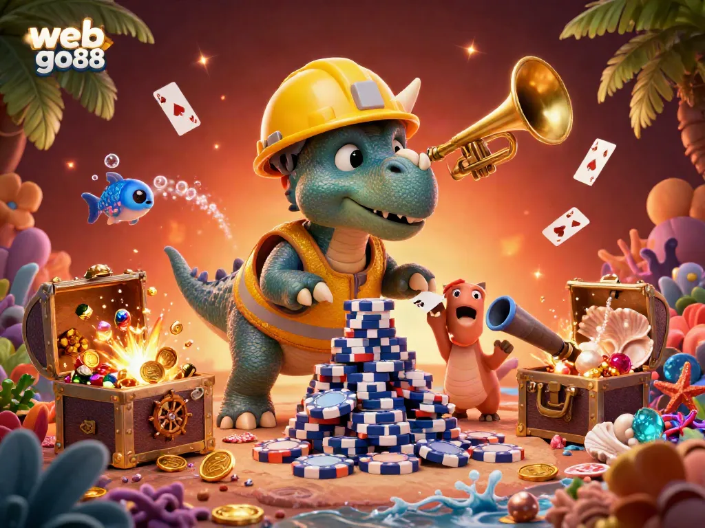 Experience thrilling gameplay with web go88 and colorful underwater treasures in this vibrant 3D scene.