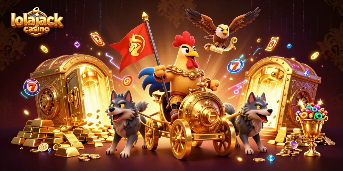 Experience excitement at lolajack casino with a vibrant 3D illustration of a rooster warlord leading the adventure